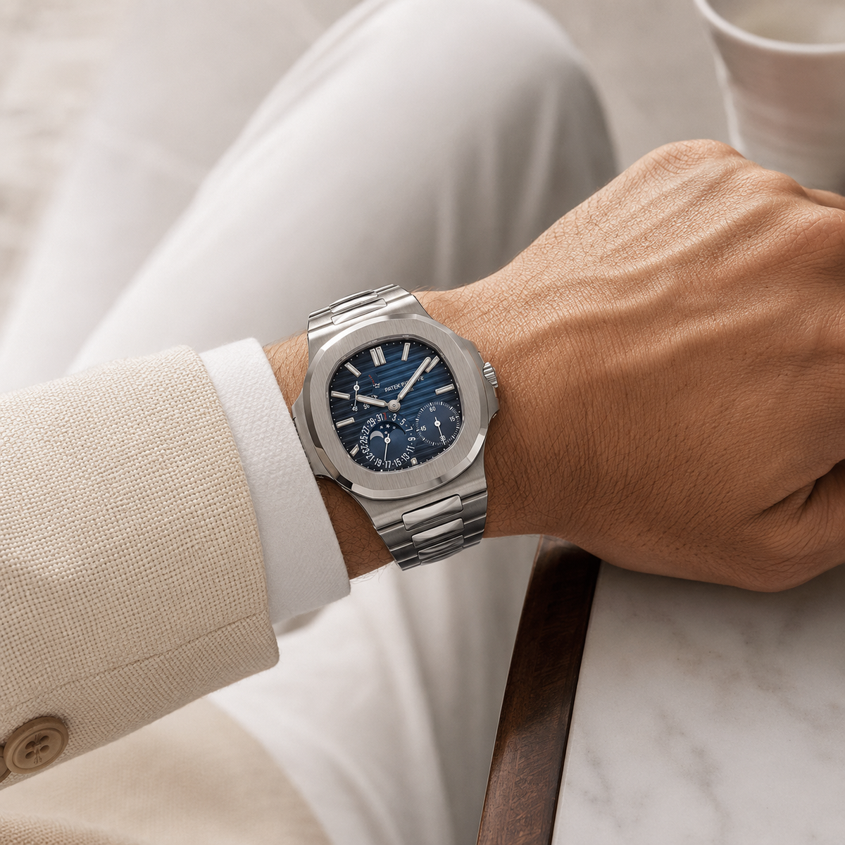 Relógio Philippe Nautilus Moonphase Blue Index Dial 40 mm