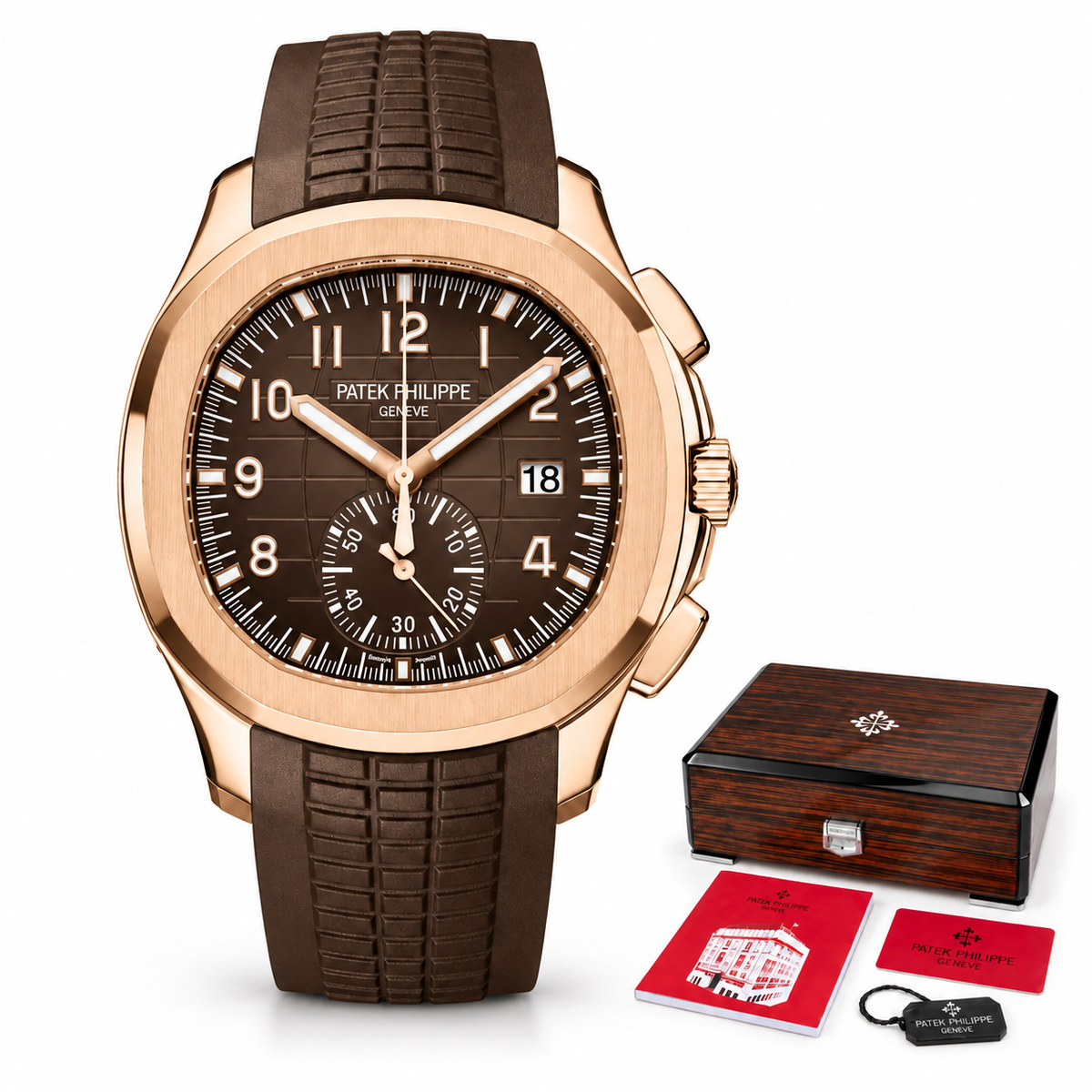 Relógio Geneve Aquanaut 42.2mm Marrom - Super Clone Com a Caixa de Madeira + Certificados